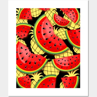 Watermelon and Pineapple Juicy Pattern Posters and Art